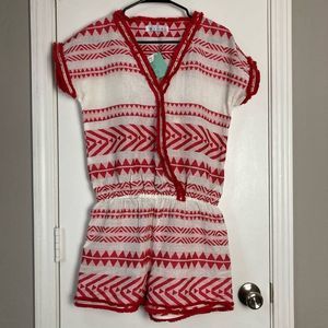Bindu Boho Beachwear Red White Cotton Romper Nathalia coverup boutique brand
